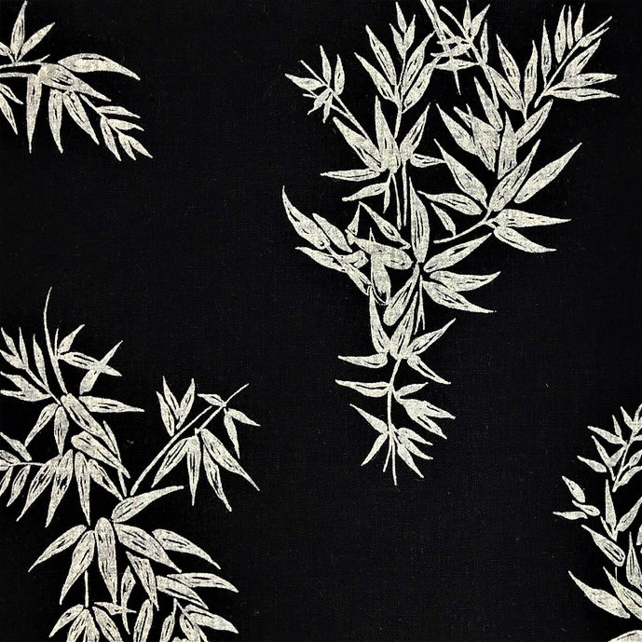 1 Yard Black Floral Linen Rayon Bamboo Print Fabric Midweight Printed 53 Inch Width